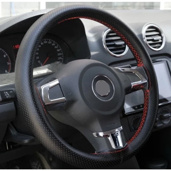 Capa Para Volante de Carro em Couro Ecologico Costurada Preto