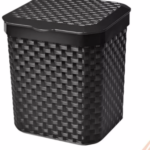 Lixeira Cesto Rattan 5 Litros Preta Com Tampa Cozinha Banheiro Lixeira Pia Multiuso Preta