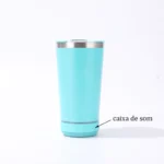 Copo térmico Inox caixa de som com bluetooth Verde Claro