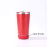 Copo térmico Inox caixa de som com bluetooth Vermelho
