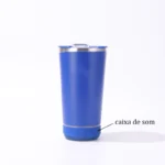 Copo térmico Inox caixa de som com bluetooth Azul Marinho