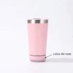 Copo térmico Inox caixa de som com bluetooth Rosa