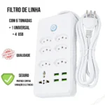 Régua Filtro de Linha com 7 Tomadas Extensão Elétrica 1 Universal 4 USB Bivolt 10A 110v/220v Cabo de 2 Metros Seguro - Imagem 2