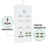 Régua Filtro de Linha com 7 Tomadas Extensão Elétrica 1 Universal 4 USB Bivolt 10A 110v/220v Cabo de 2 Metros Seguro - Imagem 3