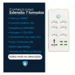 Régua Filtro de Linha com 7 Tomadas Extensão Elétrica 1 Universal 4 USB Bivolt 10A 110v/220v Cabo de 2 Metros Seguro - Imagem 6