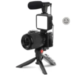 Tripé Estabilizador Gimbal de Mão kit 5 em1 Youtuber Vlog Live Suporte Celular Led com Microfone Fazer Vídeos