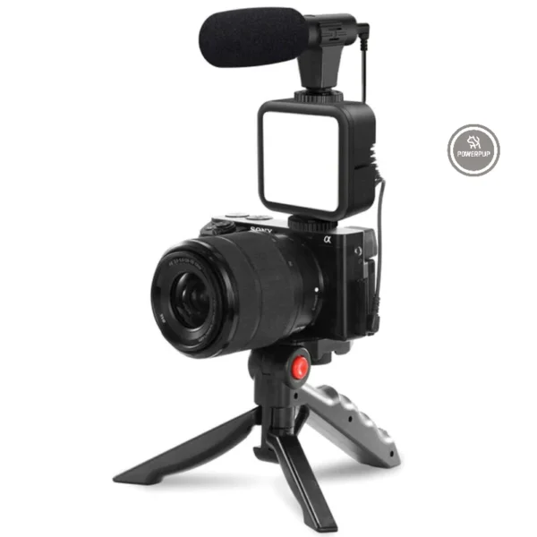 Tripé Estabilizador Gimbal de Mão kit 5 em1 Youtuber Vlog Live Suporte Celular Led com Microfone Fazer Vídeos