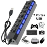 Extensão HUB Régua USB 2.0 - 7 portas PC Externo Pendrive - Imagem 6