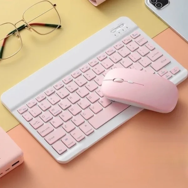 Kit Teclado E Mouse Bluetooth 5.2 Compatível Pc iPhone Android Rosa