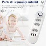 Filtro De Linha Extensão Régua 3 Tomadas 3 Usb Bivolt 2 metros Fio Branco - Imagem 4