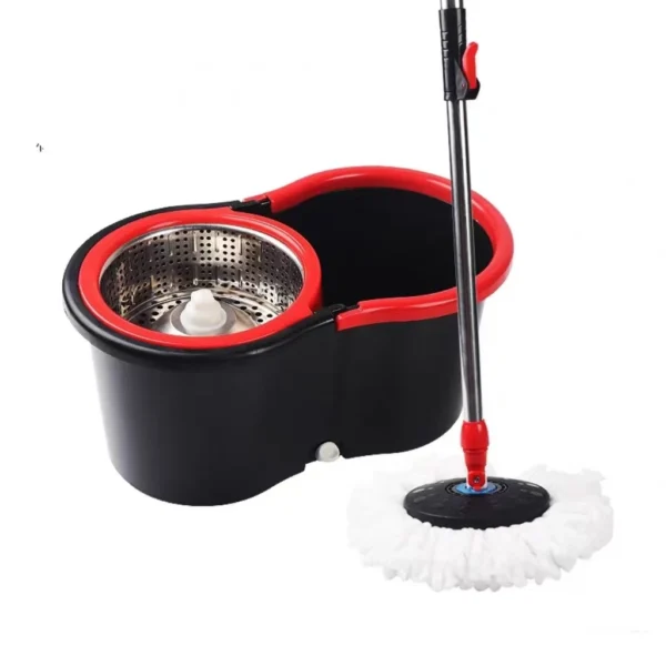 Mop desaguador automático giratório 360° Cabo aço Inox Cesto aço Inox com balde