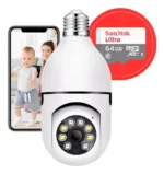 Camera Lampada 360 Wifi Giratoria Sem Fio +cartão De Memória Cor Branco - Imagem 3