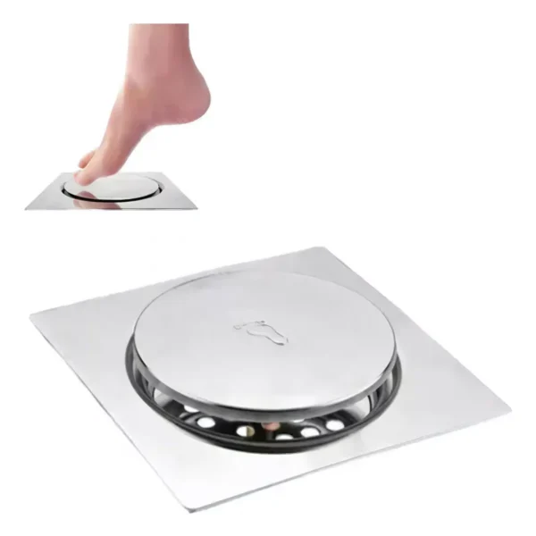 Ralo Inteligente 10x10cm Click Up Aço Inox Quadrado Luuk Young F901 Prateado Cromado