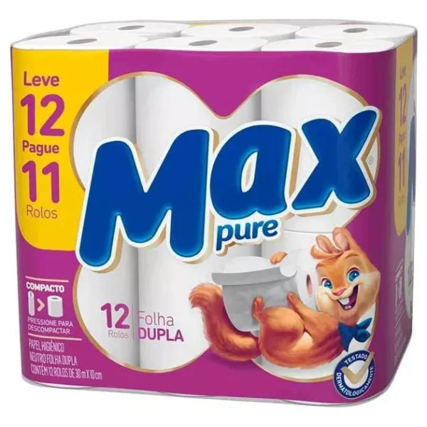 Papel Higiênico Folha Dupla 30m Leve 12 Pague 11 Maxi Pure