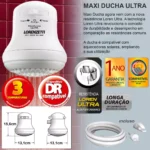 Chuveiro Maxi Ducha Ultra Lorenzetti 3200w 4600w 5500w 127v - Imagem 3