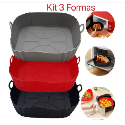 KIT 3 Formas de Silicone Quadrada Antiaderente Assadeira Air Fryer e Forno - QUADRADA