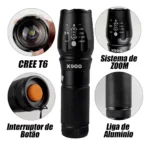 Lanterna Recarregável Tática X900 Led Potente Com Super Zoom Cor Da Lanterna Preta Cor Da Luz Branco - Imagem 3