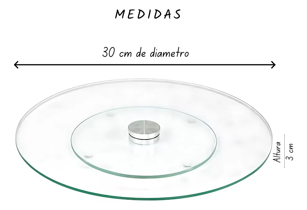 Centro Tampo De Mesa Giratório De Vidro Incolor 30cm - Imagem 4