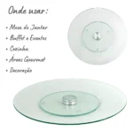 Centro Tampo De Mesa Giratório De Vidro Incolor 30cm - Imagem 5