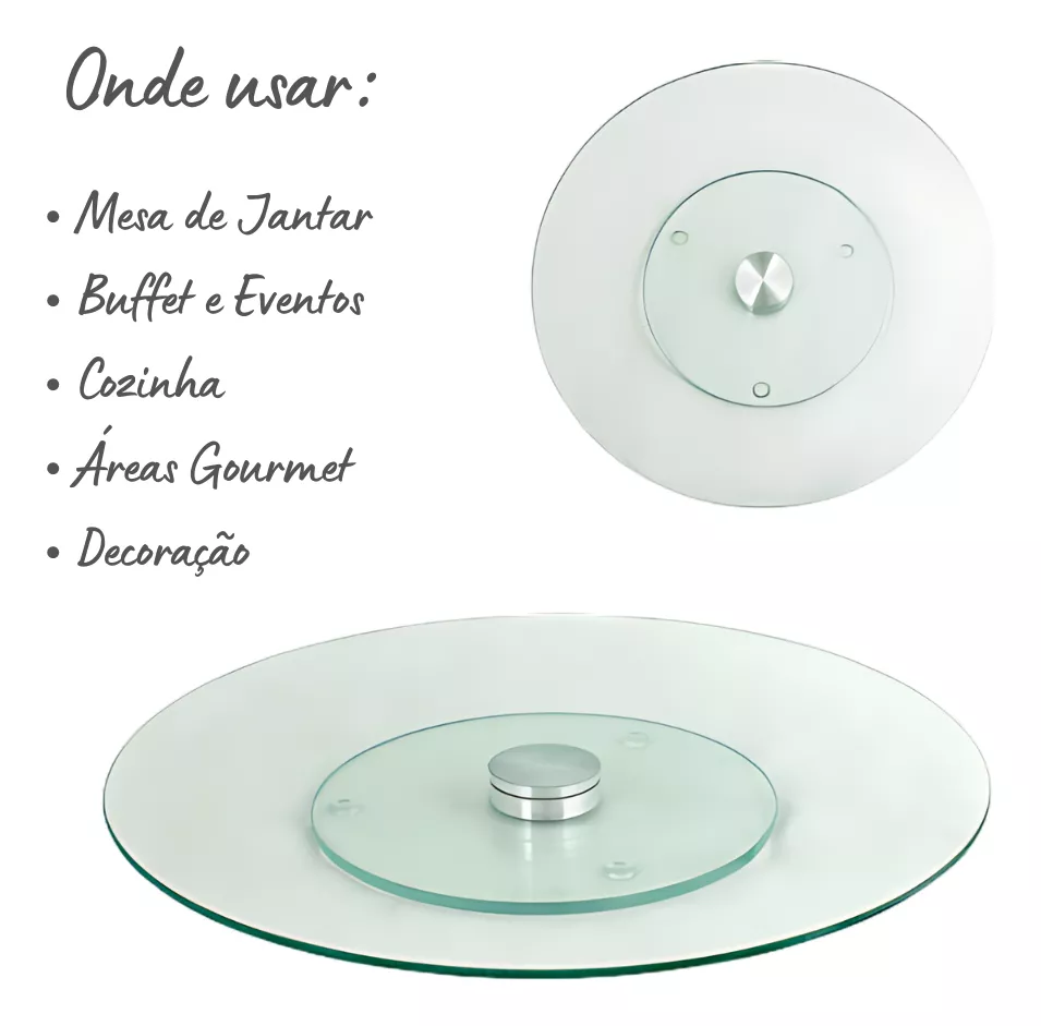 Centro Tampo De Mesa Giratório De Vidro Incolor 30cm - Imagem 5