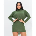 Vestido Poncho Cacharrel Manga Longa Verde Militar
