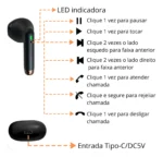 Fone Ouvido Sem Fio Bluetooth V5.1 Kaidi-771 True Wirelees Cor Preto Cor da luz Verde-escuro - Imagem 2