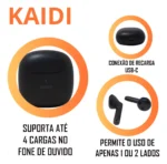 Fone Ouvido Sem Fio Bluetooth V5.1 Kaidi-771 True Wirelees Cor Preto Cor da luz Verde-escuro - Imagem 3