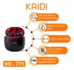 Fone Ouvido Sem Fio Bluetooth V5.1 Kaidi-771 True Wirelees Cor Preto Cor da luz Verde-escuro - Imagem 4