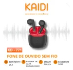 Fone Ouvido Sem Fio Bluetooth V5.1 Kaidi-771 True Wirelees Cor Preto Cor da luz Verde-escuro - Imagem 5