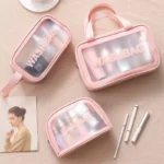 KIT 3 Necessaire Bolsa Portátil Transparente Para Viagem Cosméticos Produtos De Higiene Pessoal - Imagem 4