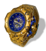 Relógio Dourado Esqueleto Pesado Hybrid Azul