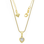 Gargantilha Folheada a Ouro com corrente veneziana e pingente de coração com pedra cristal