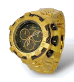 Relógio Dourado Esqueleto Pesado Hybrid Preto