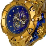 Relógio Dourado Esqueleto Pesado Hybrid Azul - Imagem 3