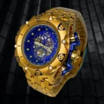 Relógio Dourado Esqueleto Pesado Hybrid Azul - Imagem 2