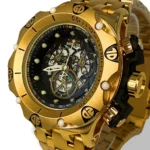 Relógio Dourado Esqueleto Pesado Hybrid Preto - Imagem 3