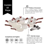 Conjunto Jogo de Panelas Antiaderente Cerâmica Indução 10 Peças Pratic Cook Marmol Mimo Style - Imagem 4