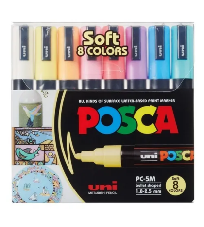 Caneta Posca Tons Pastel Kit Estojo Com 8 Cores Soft Pc-5m