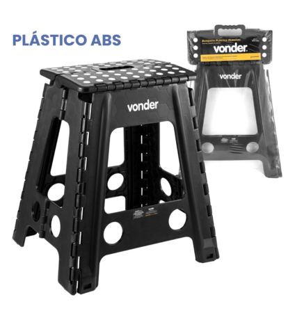 Banqueta Plástica Multiuso Dobrável Alça 450mm 150Kg Vonder Preto