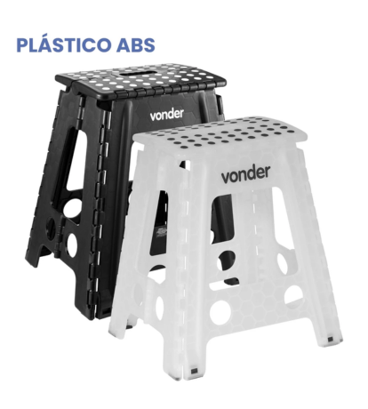 Banqueta Plástica Multiuso Dobrável Alça 450mm 150Kg Vonder Branco