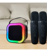 Caixa De Som Karaokê Potente 2 Microfones Portátil Cor Preto 110v/220v
