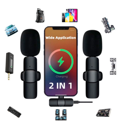 Microfone Lapela Para Celular 2 em 1 Wireless Sem Fio Compatível IOS