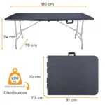 Mesa Dobrável Vira Maleta Portátil Jardim Camping 1,80m - Imagem 3