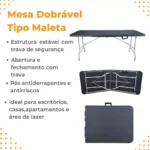 Mesa Dobrável Vira Maleta Portátil Jardim Camping 1,80m - Imagem 5