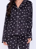 Pijama Plush Feminino Manga Longa Aberto Black Dots - Imagem 2