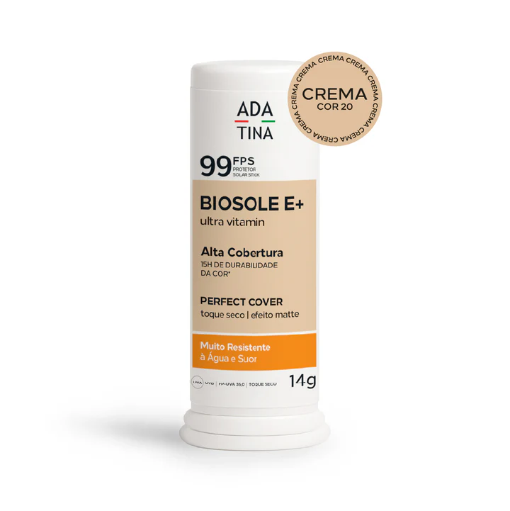 Protetor Solar Facial 12HS Stick com Cor Crema 20 Toque seco – Biosole E Plus Ultra Vitamin FPS 99 14g