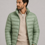 Jaqueta Puffer Masculina Leve Com Gola Alta e Bolsos