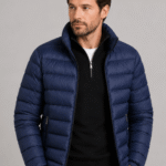 Jaqueta Puffer Masculina Leve Com Gola Alta e Bolsos