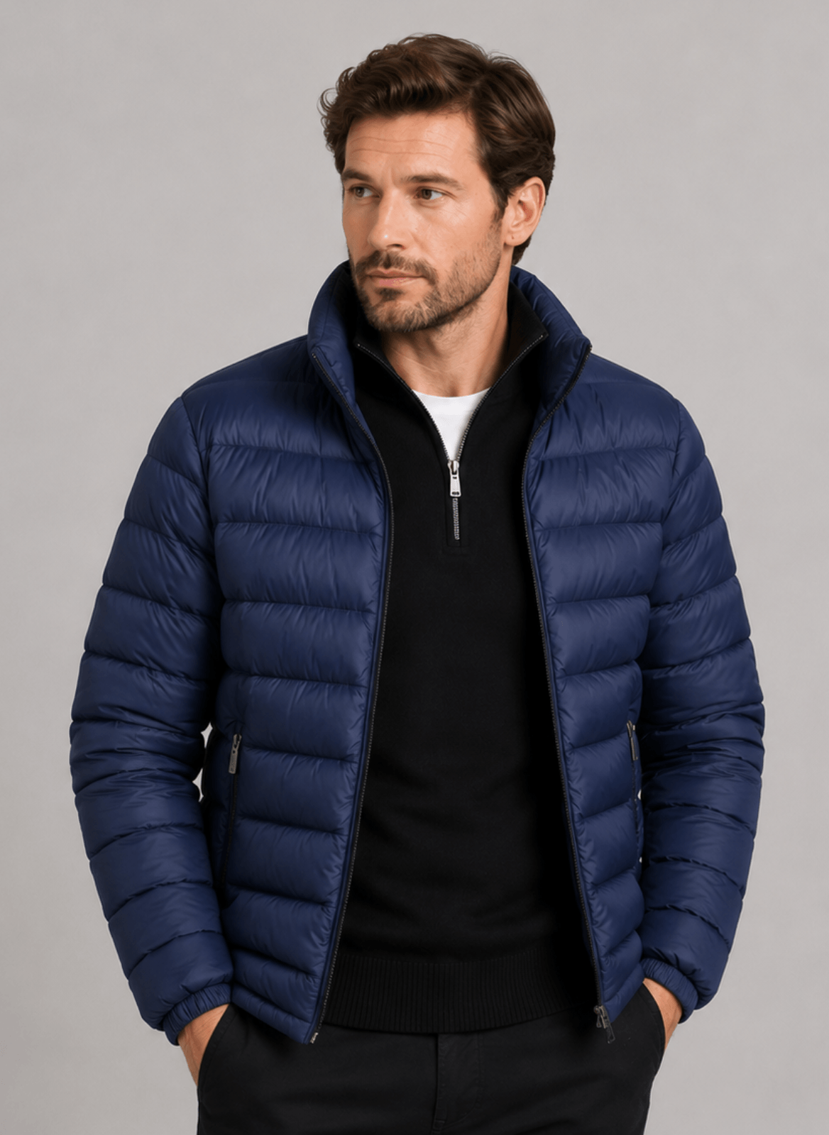 BNMJNY01_1059_1-JAQUETA-NYLON-GOMINHOS Jaqueta Puffer Masculina Leve Com Gola Alta e Bolsos - Imagem 1