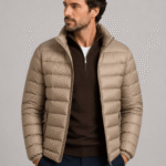 Jaqueta Puffer Masculina Leve Com Gola Alta e Bolsos